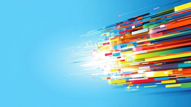 Abstract colorful streaks on blue background, depicting speed, technology, and data flow.
