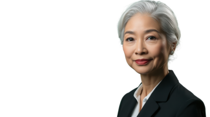 Confident senior businesswoman smiling on transparent background