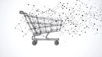 Abstract wireframe shopping cart with data points.