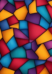 Fototapeta premium Abstract Colorful Geometric Pattern with Irregular Polygonal Shapes and Black Outlines, Resembling Stained Glass or Mosaic Tiles in Shades of Red, Orange, Purple, and Blue