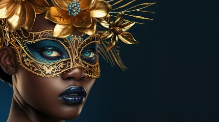 Elegant Golden Mask With Floral Accents And Drama