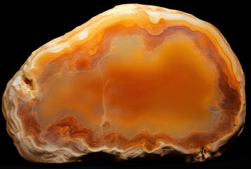 stunning piece of agate stone showcasing vibrant orange and brown hues, with intricate banding patterns. This natural mineral exhibits smooth surface and captivating colors, perfect for decorative