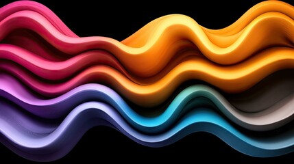 Abstract Colorful Wavy 3D Render: Vibrant Gradient Waves in Pink, Orange, Blue, and Purple on Black Background