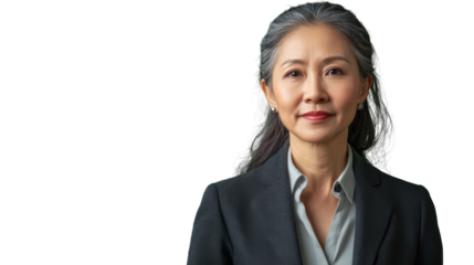 Confident senior businesswoman smiling on transparent background