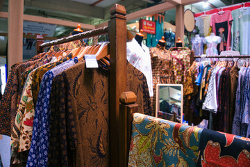 Obraz premium Colorful Batik Clothing Collection Displayed at Beringharjo Market