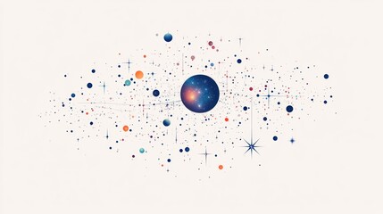 Abstract cosmic nebula with colorful particles and stars.