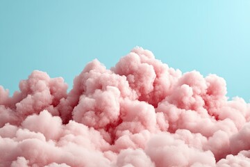 Pink Fluffy Cloudscape Against a Pastel Blue Sky: A Dreamlike Abstract Image