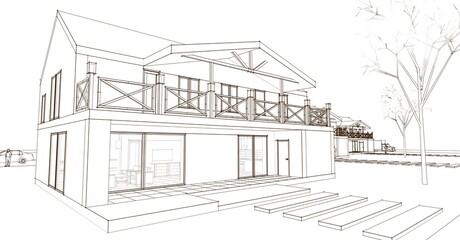 townhouse architectural sketch 3d illustration	
