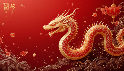Obraz premium red and gold Chinese snake new year background, luxury Chinese snake year