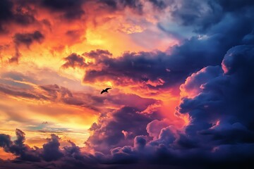Obraz premium A dreamlike scene where clouds take the form of animals in a vibrant sunset.