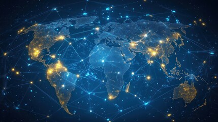Global Network Connections Illuminating World Map