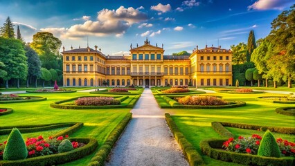 Obraz premium Majestic Lombardy Villa: Royal Palace Gardens & King's Palace in Monza, Italy
