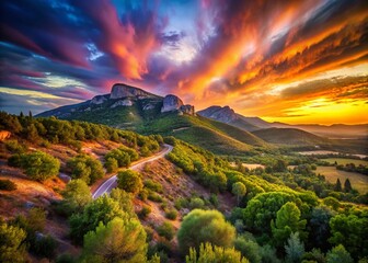 Fototapeta premium Majestic Long Exposure of Massif du Tanneron, Provence, France: Dramatic Sky and Rolling Hills