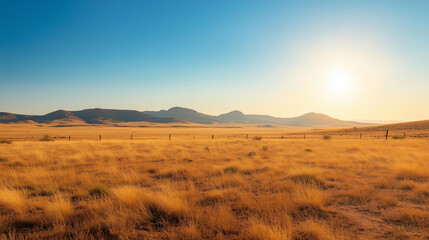 Fototapeta premium Aerial view of a vast arid field with a silhouette of a mountain range