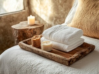 Hotel room with clean towels and natural illumination