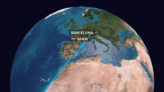 sao paulo to barcelona travel map animation