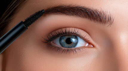 Naklejka premium Perfectly groomed eyebrow with precise applicator enhancing beauty