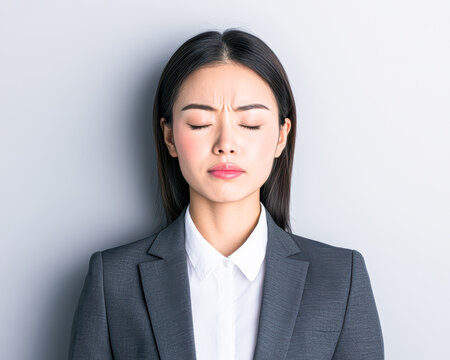 Office portrait businesswoman's emotional reflection and thoughts