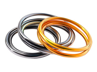 Fototapeta premium Intertwined gold, silver, and platinum rings symbolizing connection, unity, and luxury, isolated on transparent background, PNG, cut out