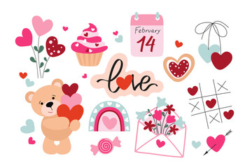Valentine's Day. Set. Vector color illustration on a white background.