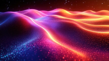 Obraz premium Neon Wavy Lines Glowing in the Dark Abstract Background Modern Wallpaper Minimalist Colorful Curvy Design