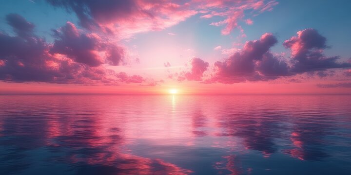 Ocean Sunset Seascape Pastel Colors Serene Landscape Wide Angle View Calm Waters Golden Hour