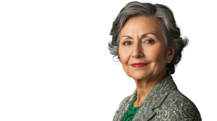 Confident senior businesswoman posing on transparent background