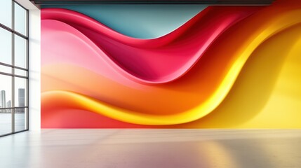 Fototapeta premium This image features dynamic waves of vibrant colors in a modern setting, showcasing interplay between warm and cool tones that energizes any space.