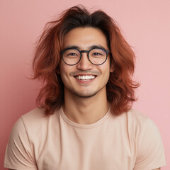 Fototapeta premium Cheerful young man smiling studio portrait photography simple background eye level happiness and confidence