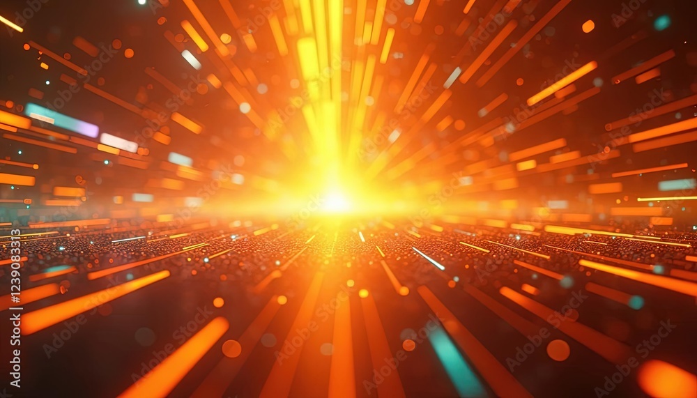Poster Futuristic light beams and glowing trails in motion creating a tunnel effect with speed lines