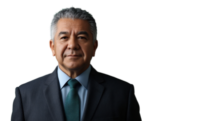 Confident senior businessman posing on transparent background