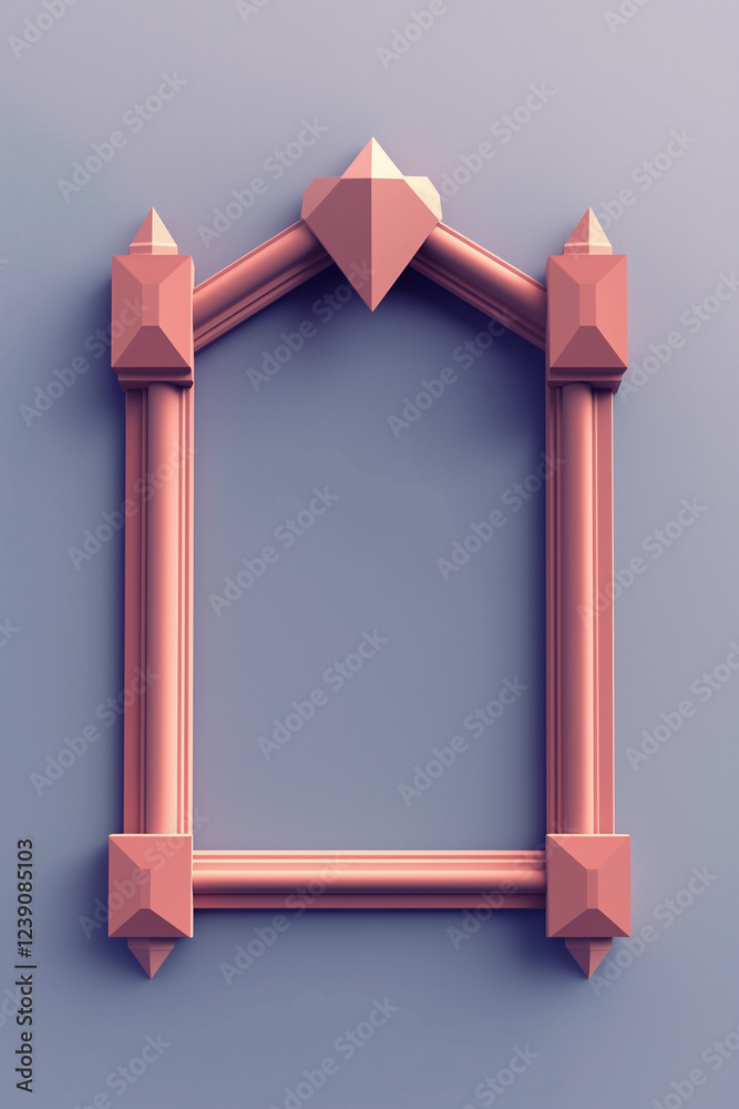Poster Minimalistic low-poly 3D frame with geometric design and pastel colors on a clean background
