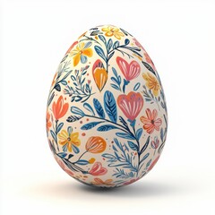 Hand-painted Easter egg with floral patterns, isolated on white background