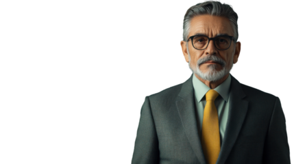 Serious senior businessman wearing suit and tie with transparent background