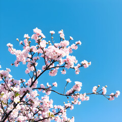 A tree with pink flowers is in front of a blue sky