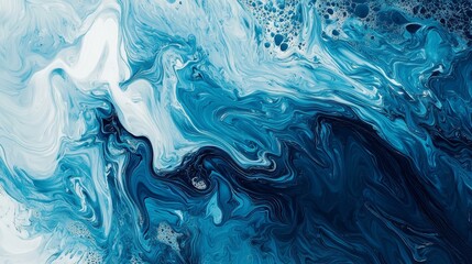 This piece showcases an abstract interpretation of blue paint fluidity.