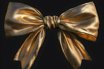 A gleaming golden bow, perfectly tied with a luxurious ribbon, isolated against a transparent background.