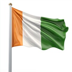 Obraz premium Irish flag waving in the wind, isolated on white background