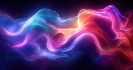 Obraz premium Vibrant Abstract Circle Wave Pattern in Neon Purple and Green on Dark Background