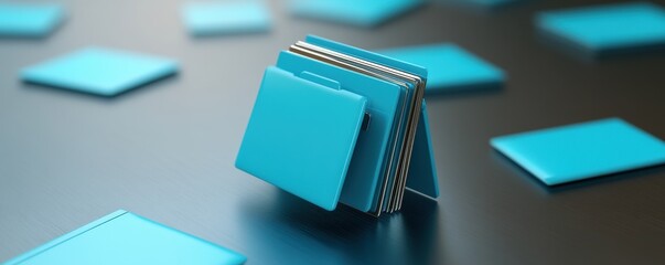 Colorful Teal File Folders Stacked on a Modern Desk Surface