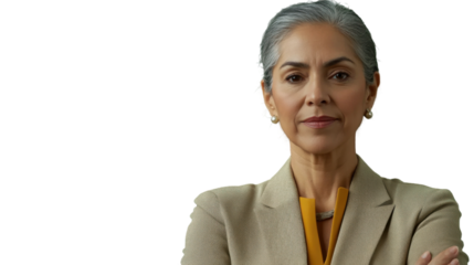 Confident senior businesswoman with crossed arms on transparent background