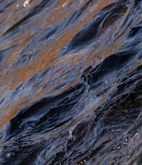 A close-up photograph capturing the abstract patterns and textures of flowing water, with shimmering highlights and deep shadows creating a mesmerizing visual