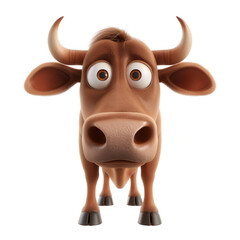 Cartoon bull with big eyes and large horns staring forward with surprised expression