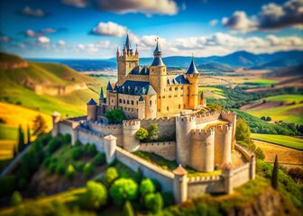 Fototapeta premium Miniature Ancient Fortress Turegano, Segovia, Spain: Tilt-Shift Photography