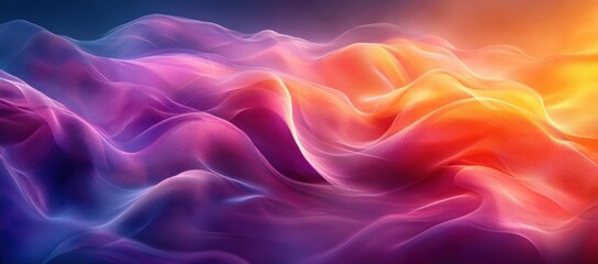 Obraz premium Abstract Colorful Flowing Ribbons in Purple and Orange Gradient, Minimalist Fashion Wallpaper, Three-Dimensional Curvy Textile Design