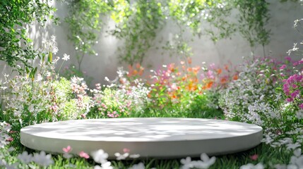 3D spring display featuring nature-inspired beauty products. 