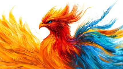 Fototapeta premium Colorful phoenix soaring with vibrant feathers.