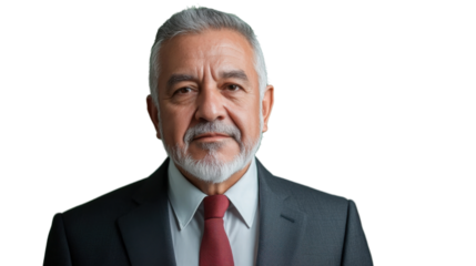 Senior businessman posing on transparent background