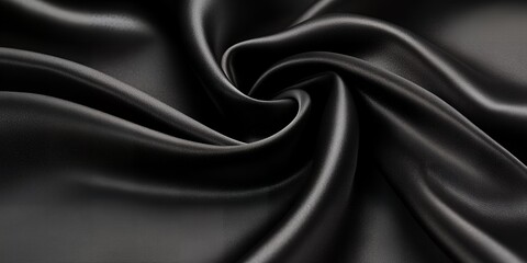 Fototapeta premium Luxurious Black Satin Fabric Draped Texture Elegant Smooth Textile Background