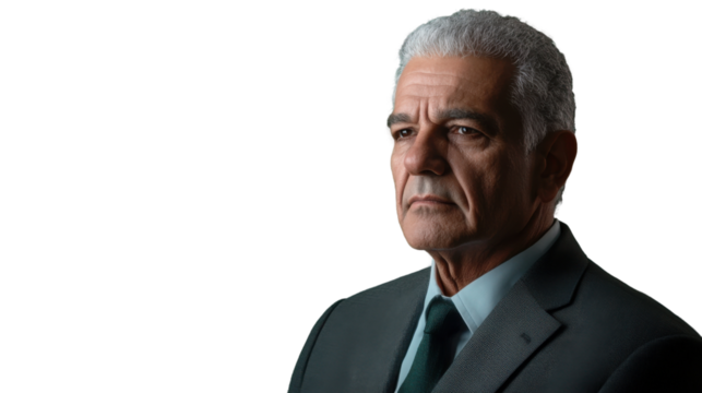 Senior businessman looking away on transparent background